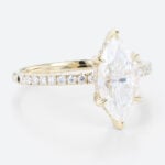 1.5ct Marquise Moissanite Ring Pavé Engagement Rings 6-Claw Prong in Yellow Gold