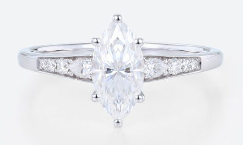 1ct White Gold Moissanite Engagement Rings​ Marquise Cut Tapered Cluster Bridal Ring