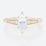1ct Yellow Gold Moissanite Engagement Rings​ Marquise Cut Tapered Cluster Bridal Ring