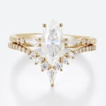 Marquise Moissanite Wedding Ring Sets Unique V-Band Stacking Set in Yellow Gold