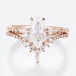 Marquise Moissanite Wedding Ring Sets Unique V-Band Stacking Set in Rose Gold