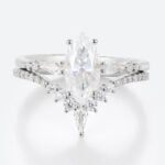 Marquise Moissanite Wedding Ring Sets Unique V-Band Stacking Set in White Gold