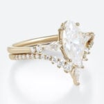 Marquise Moissanite Wedding Ring Sets Unique V-Band Stacking Set in Yellow Gold