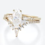 Marquise Moissanite Wedding Ring Sets Unique V-Band Stacking Set in Yellow Gold