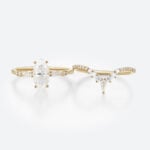 Marquise Moissanite Wedding Ring Sets Unique V-Band Stacking Set in Yellow Gold
