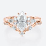 1ct Marquise Moissanite Ring Set with Vintage Curved Wedding Band in Rose Gold