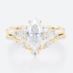 1ct Marquise Moissanite Ring Set with Vintage Curved Wedding Band in yellow Gold