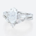 1ct Marquise Moissanite Ring Set with Vintage Curved Wedding Band in White Gold