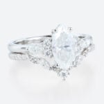 1ct Marquise Moissanite Ring Set with Vintage Curved Wedding Band in White Gold