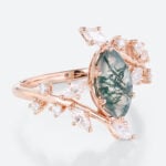 Marquise Cut Moss Agate Bypass Engagement Ring Botanical Bridal Ring Set (3)