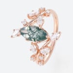 1ct Marquise Moss Agate Engagement Ring Botanical Bridal Ring in Rose Gold