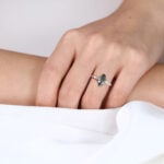 0.9ct Marquise Moss Agate Ring Unique Bridal Ring with Diamond Accents in Rose Gold