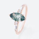 0.9ct Marquise Moss Agate Ring Unique Bridal Ring with Diamond Accents in Rose Gold