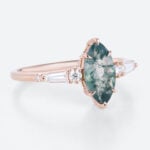 0.9ct Marquise Moss Agate Ring Unique Bridal Ring with Diamond Accents in Rose Gold