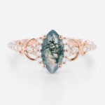 0.9ct Infinity Moss Agate Engagement Ring​ Marquise 3/4 Twisted Band in Rose Gold
