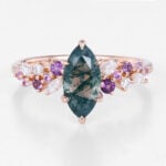 0.9ct Marquise Moss Agate Engagement Ring with Multi Gem Accents in Rose Gold