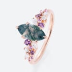 0.9ct Marquise Moss Agate Engagement Ring with Multi Gem Accents in Rose Gold