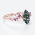 0.9ct Marquise Moss Agate Engagement Ring with Multi Gem Accents in Rose Gold