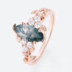 1ct Marquise Cut Moss Agate Engagement Ring Vine Design Ring in Rose Gold