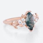 1ct Marquise Cut Moss Agate Engagement Ring Vine Design Ring in Rose Gold