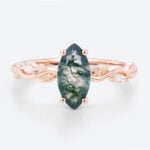 1ct Moss Agate Engagement Ring Marquise Cut Vine Leaf​ Bridal Ring in Rose Gold
