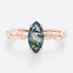 1ct Moss Agate Engagement Ring Marquise Cut Vine Leaf​ Bridal Ring in Rose Gold