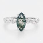 1ct Moss Agate Engagement Ring Marquise Cut Vine Leaf​ Bridal Ring in White Gold