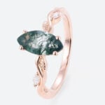 1ct Moss Agate Engagement Ring Marquise Cut Vine Leaf​ Bridal Ring in Rose Gold
