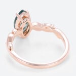 1ct Moss Agate Engagement Ring Marquise Cut Vine Leaf​ Bridal Ring in Rose Gold