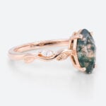1ct Moss Agate Engagement Ring Marquise Cut Vine Leaf​ Bridal Ring in Rose Gold
