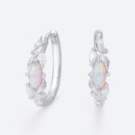 Marquise Cut Opal Hoop Earrings Enchanted Vine Huggie Earrings in White Gold