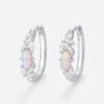 Marquise Cut Opal Hoop Earrings Enchanted Vine Huggie Earrings in White Gold