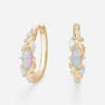 Marquise Cut Opal Hoop Earrings Enchanted Vine Huggie Earrings in Yellow Gold
