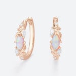 Marquise Cut Opal Hoop Earrings Enchanted Vine Huggie Earrings in Rose Gold