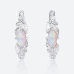 Marquise Cut Opal Hoop Earrings Enchanted Vine Huggie Earrings in White Gold