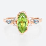 Marquise Cut Peridot Ring 1.4ct Unique Vineyard Engagement Ring in Rose Gold