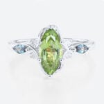Marquise Cut Peridot Ring 1.4ct Unique Vineyard Engagement Ring in White Gold