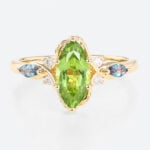 Marquise Cut Peridot Ring 1.4ct Unique Vineyard Engagement Ring in Yellow Gold