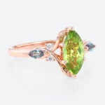 Marquise Cut Peridot Ring 1.4ct Unique Vineyard Engagement Ring in Rose Gold