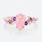 Marquise Pink Opal Ring 3/4 Twisted Engagement Ring with Multi Gem in Rose Gold