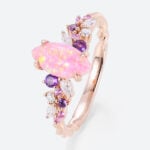 Marquise Pink Opal Ring 3/4 Twisted Engagement Ring with Multi Gem in Rose Gold