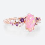 Marquise Pink Opal Ring 3/4 Twisted Engagement Ring with Multi Gem in Rose Gold