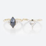 1ct Marquise Cut Salt and Pepper Diamond​ Cluster Bridal Ring Set in Yellow Gold