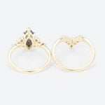 1ct Marquise Cut Salt and Pepper Diamond​ Cluster Bridal Ring Set in Yellow Gold