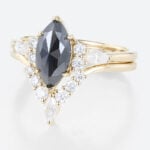1ct Marquise Cut Salt and Pepper Diamond​ Cluster Bridal Ring Set in Yellow Gold