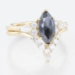 1ct Marquise Cut Salt and Pepper Diamond​ Cluster Bridal Ring Set in Yellow Gold