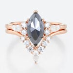 1ct Marquise Cut Salt and Pepper Diamond​ Cluster Bridal Ring Set in Rose Gold