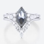 1ct Marquise Cut Salt and Pepper Diamond​ Cluster Bridal Ring Set in White Gold