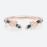 Multicolored Gems Leaf-Inspired Wedding Ring Open Stackable Ring in Rose Gold