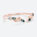 Multicolored Gems Leaf-Inspired Wedding Ring Open Stackable Ring in Rose Gold